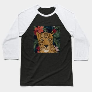 Beautiful Leopard in Tropical Floral Setting T-Shirt Baseball T-Shirt